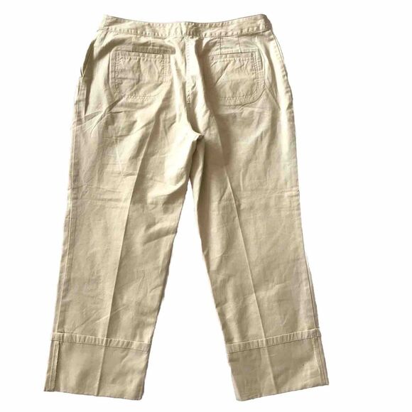 J Jill Capri Crop Pants Womens SZ 12 Genuine Fit Below Waist Beige Cuffed Cotton - Picture 3 of 12